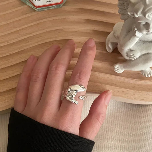 925 Sterling Silver Ring For Women Trend Vintage Charm Unique Creative Irregular Moon-Shape Party Fine Jewelry Elegant Gifts