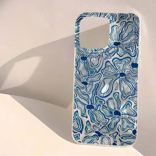 Abstract Blue & Aqua Water Wave Floral Pattern Case for iPhone 17 16 15 Pro Max Air 14 11 13 12 XR 8 7 16 15 Plus X XS SE2 Cover