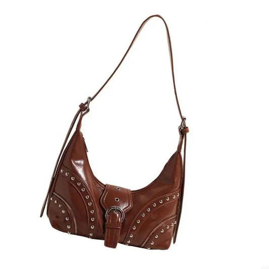 4XFF Women Bag Studded Shoulder Bag Trendy Crossbody Bag PU Leather Dumplings Bag